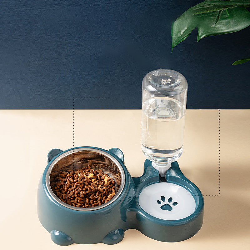 Cat Food And Water Bowl Set - 16 Degree Tilted Dog Dish With Water Dispenser Removable Pet Feeder Bowl Dog Drinking And Eating Bowl Detachable Pet Feeder Bowl For Cats And Dogs