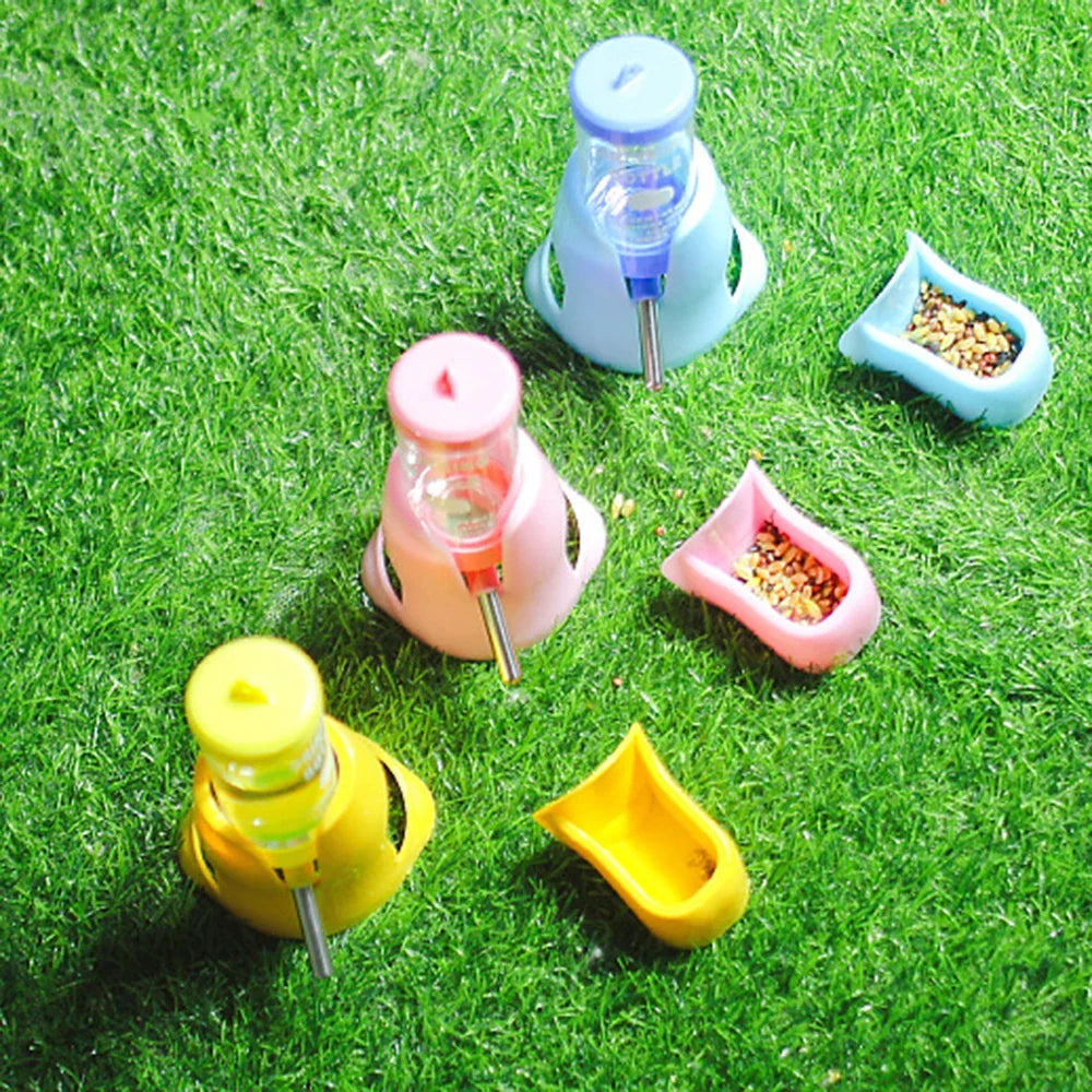 Random Automatic Water Bottle Drinking Feeder Dispenser Bottle 80ML with Food Feeder Station bowl Pet Container for Small Animal